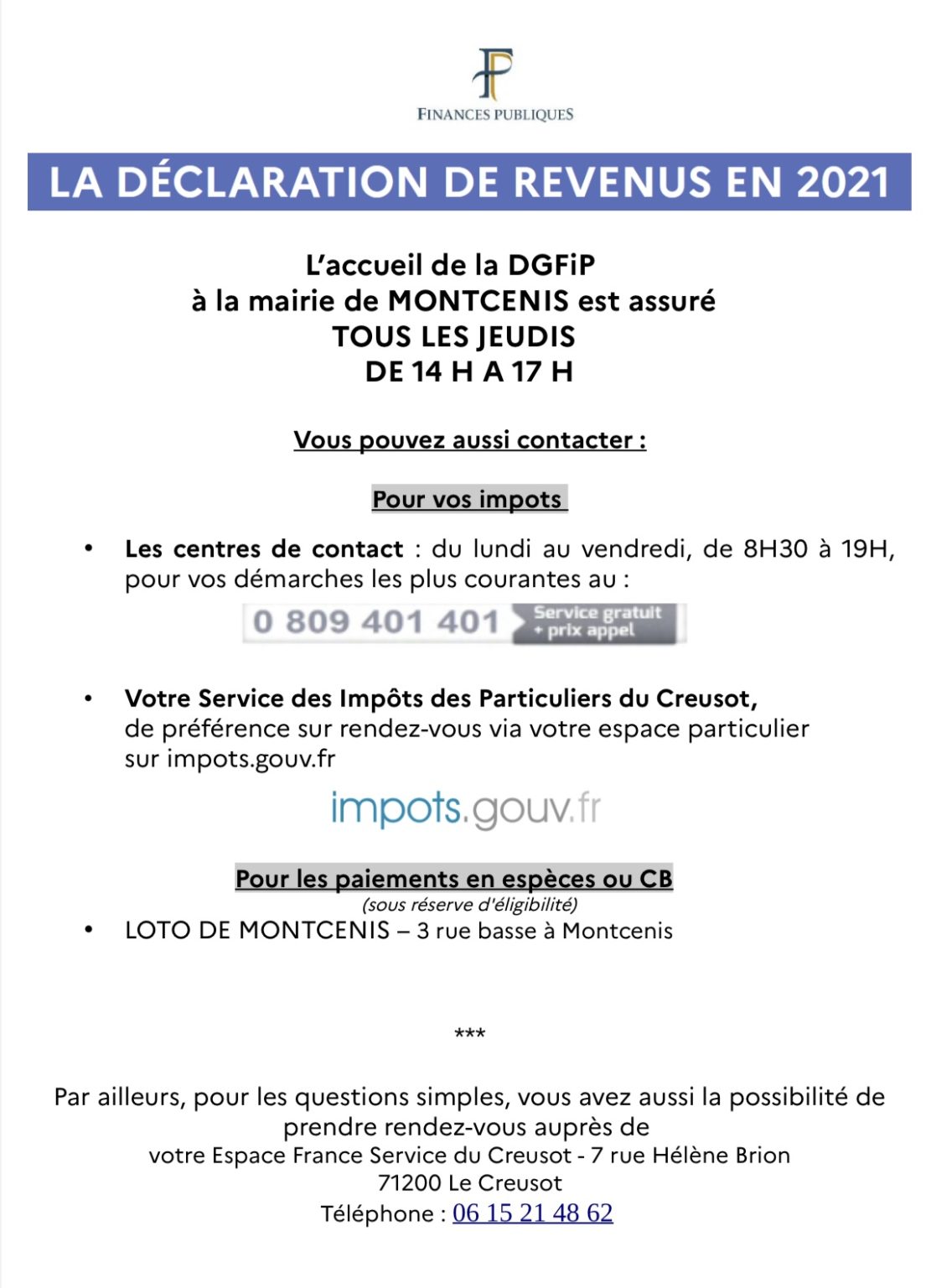 Déclaration de revenus en 2021 - Mairie de Montcenis
