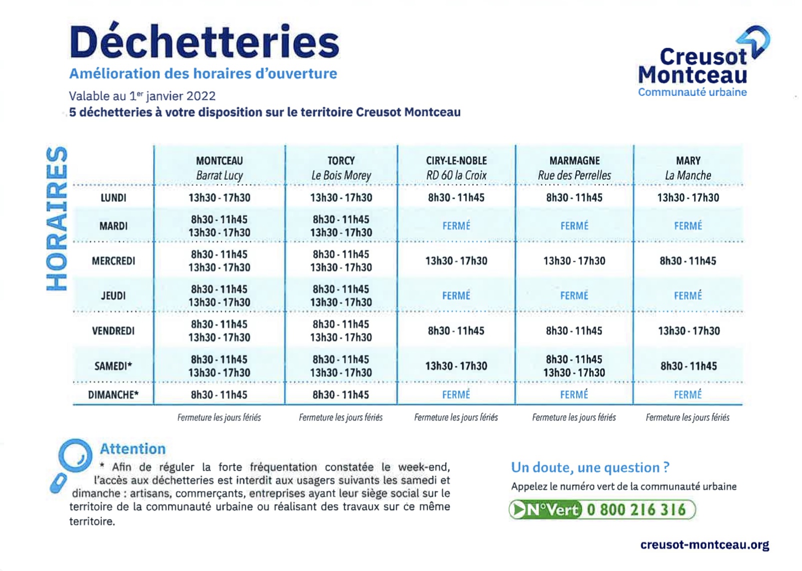 Horaire déchetterie aniche